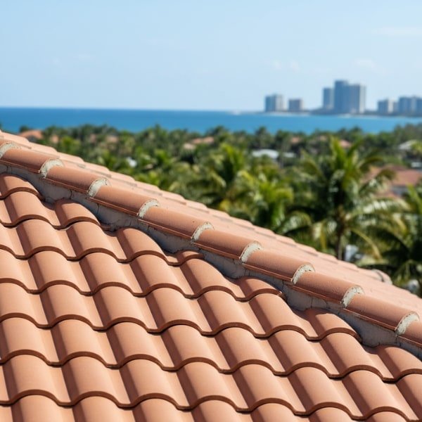Close-Up of Finished Tile RidgeHip Detail with Ocean Background