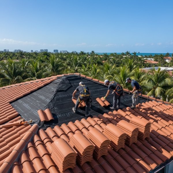 Installation in Progress - Laying Clay Tiles