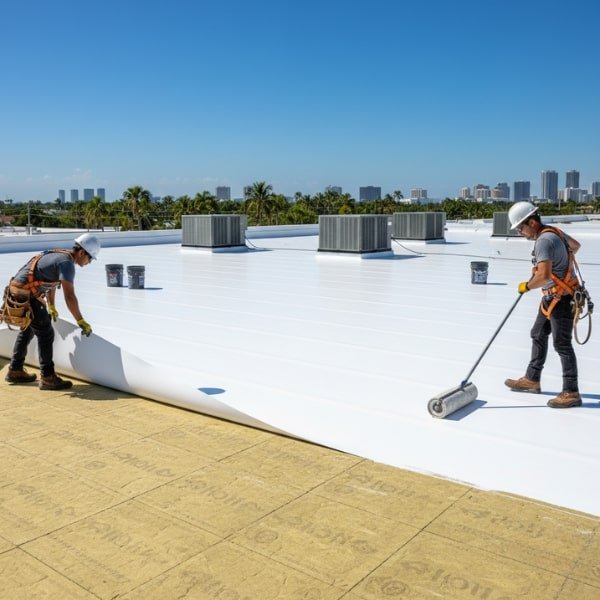 Installation in Progress - Rolling Out and Adhering TPO