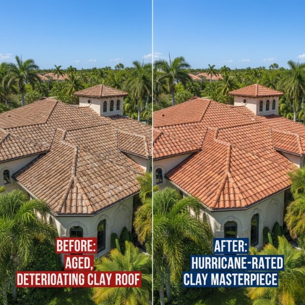Miami Luxury Tile Roof Installation - Before After Comparison
