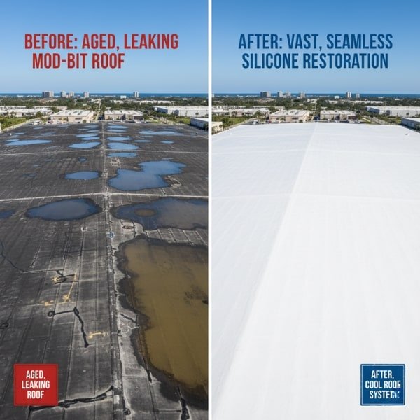 Pompano Beach Factory Roof Restoration Before-and-After Comparison