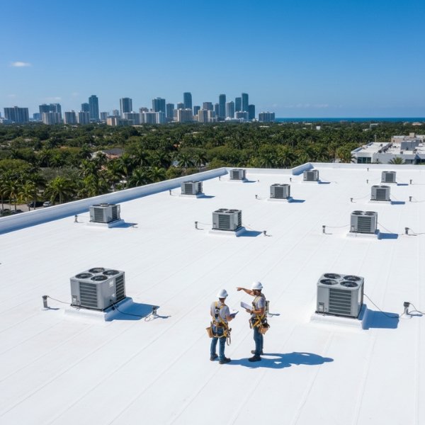 Roofers Conducting Final Inspection on Completed TPO Roof (1)
