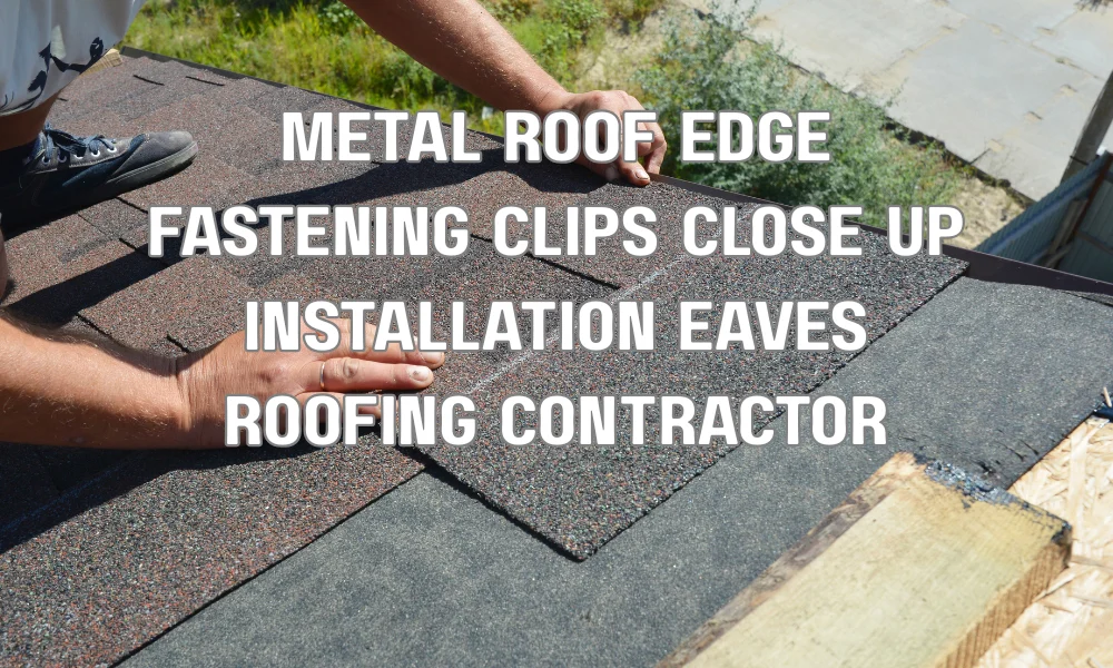 Close-up of metal roof edge fastening clips installed along eaves to meet Florida building code wind requirements