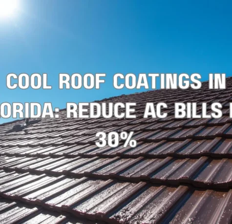 Infographic showing a white reflective cool roof on a Florida home, illustrating reduced AC costs, improved indoor comfort, and environmental protection.