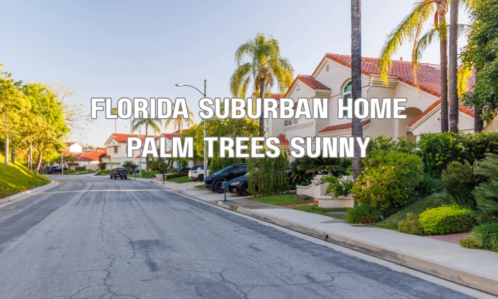 Beautiful South Florida suburban home with palm trees on a sunny day