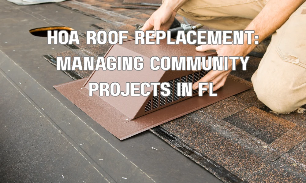 HOA board members and property managers discussing roof replacement project in a Florida residential community