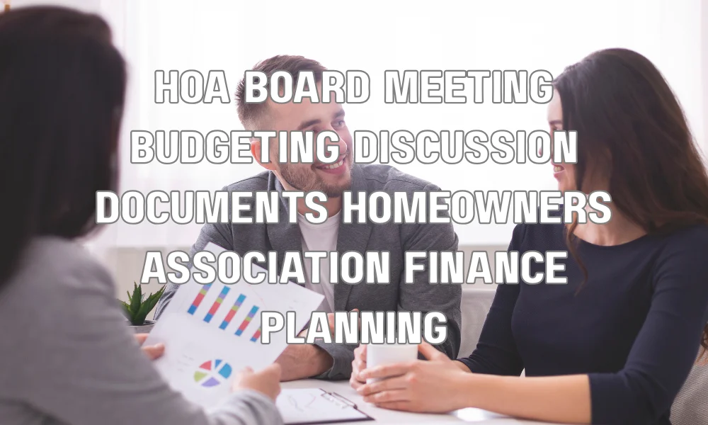 HOA board members reviewing budget and planning financing for roof replacement project