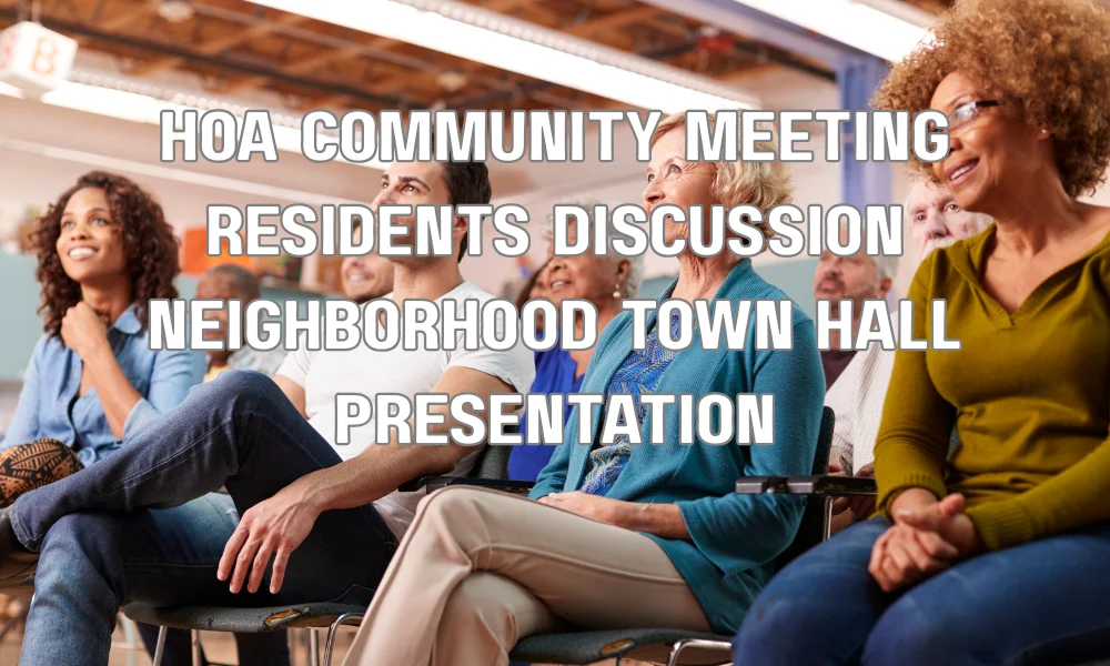 HOA board communicating project updates to residents during a community meeting