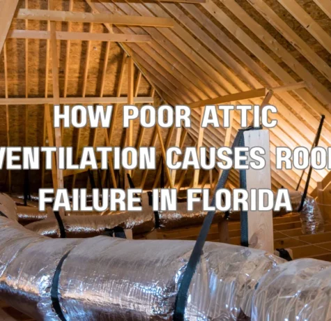 A dark, cluttered attic showing extensive water damage, wood rot on structural trusses, and dark mold growth spreading across the plywood decking due to persistent ventilation failure.