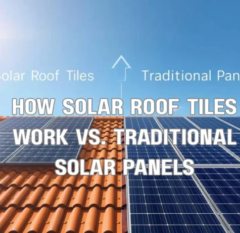 A conceptual visualization of future solar technology including perovskite cells, transparent solar windows, and integrated battery storage in a modern home.