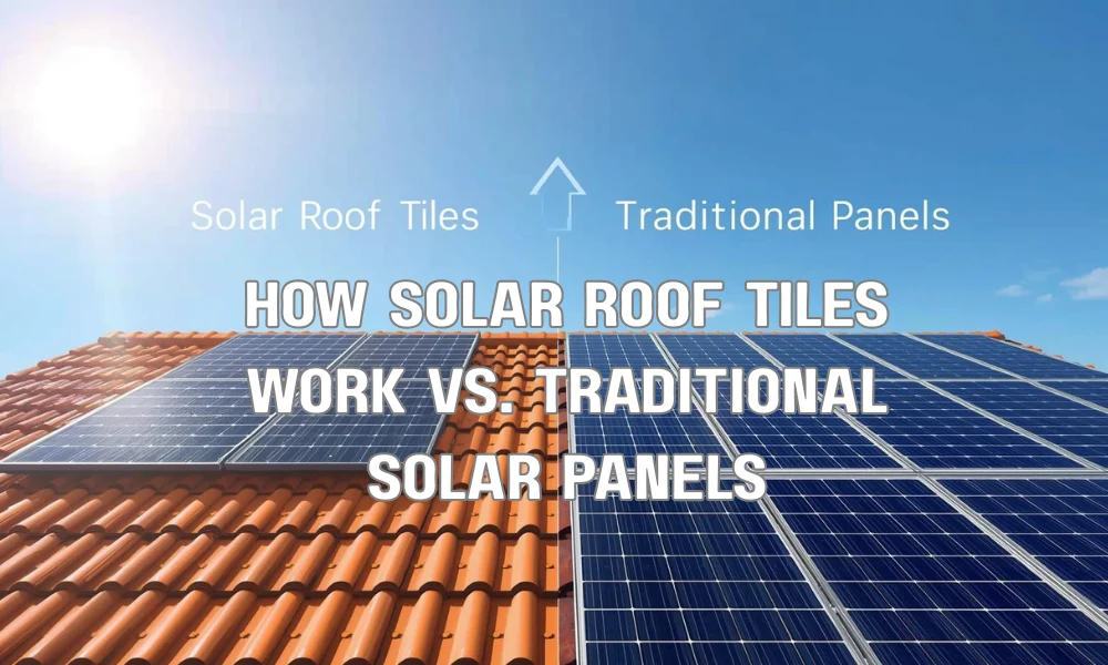 A conceptual visualization of future solar technology including perovskite cells, transparent solar windows, and integrated battery storage in a modern home.