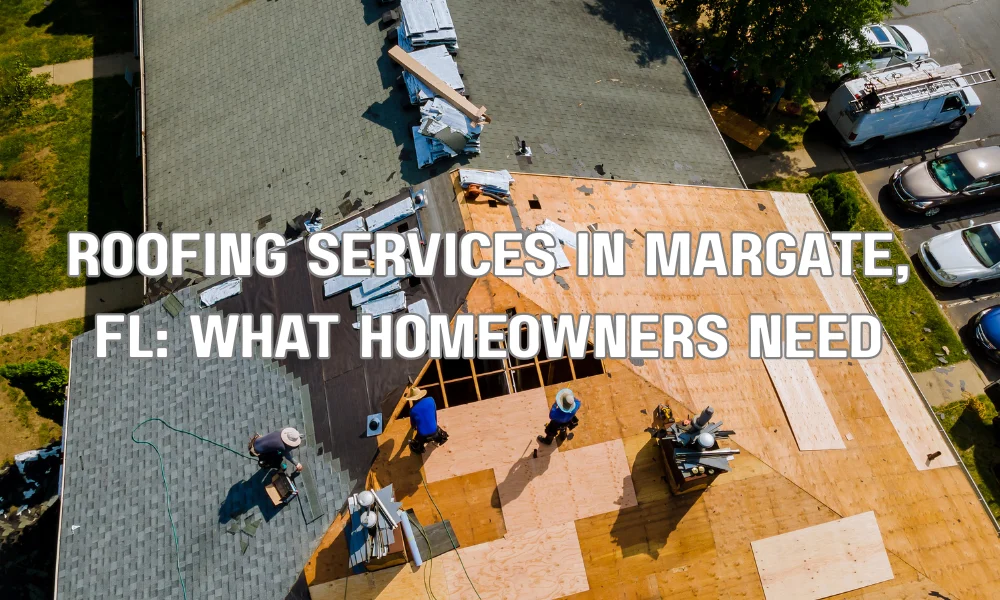 Roofing contractor performing residential roof repair in Margate Florida