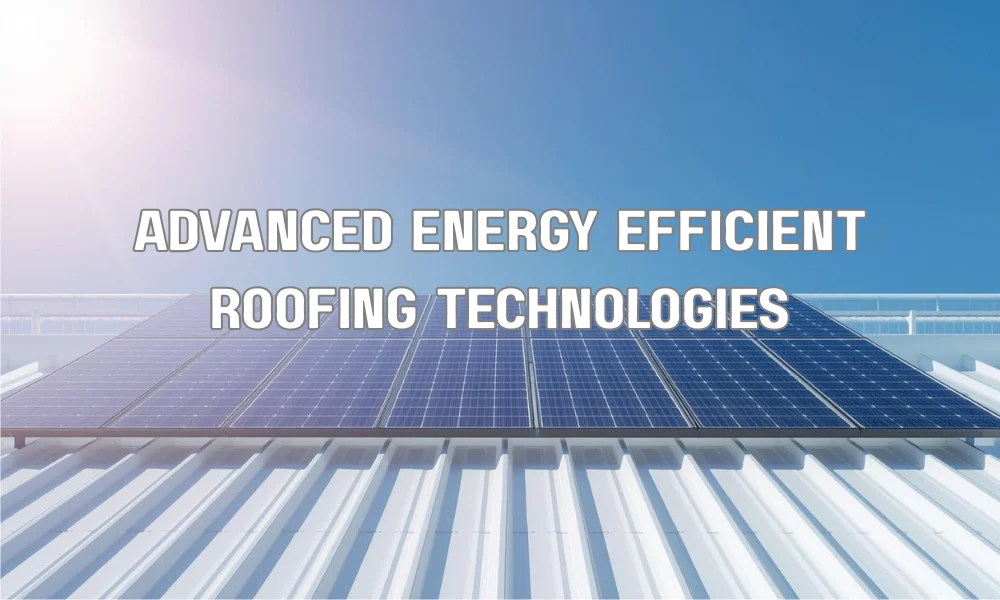 A cross-section diagram of a modern energy-efficient roof featuring cool roof coating, radiant barriers in the attic, and integrated solar panels.