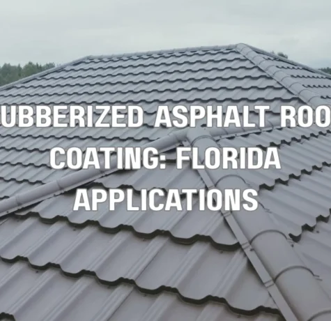 Contractor applying rubberized asphalt roof coating on a flat roof in a hot climate like Florida