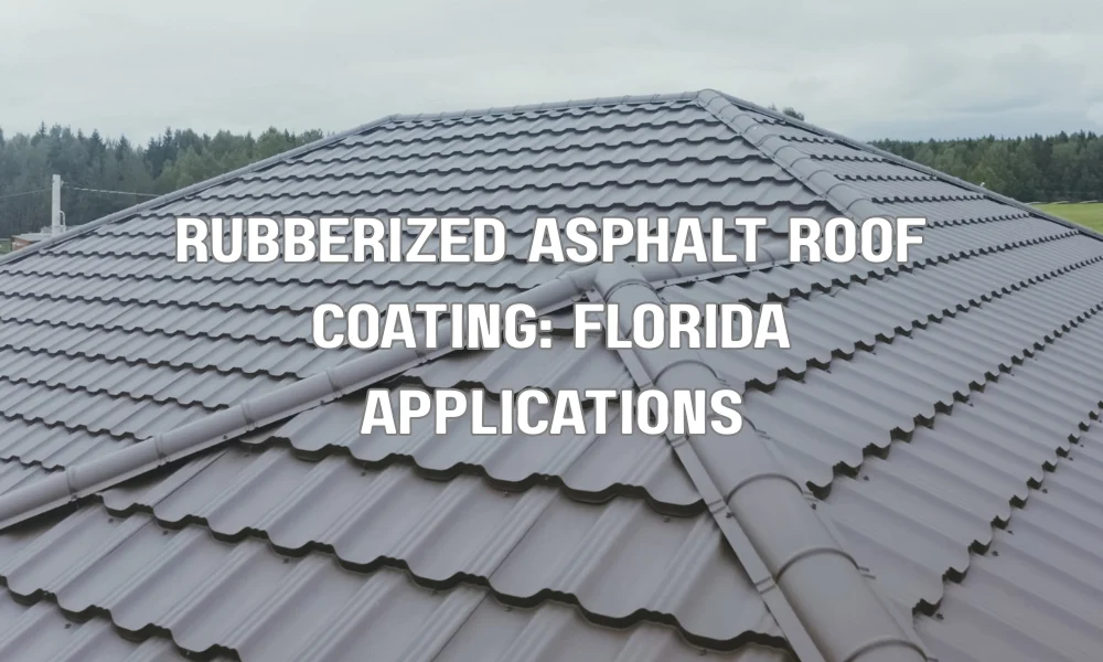 Contractor applying rubberized asphalt roof coating on a flat roof in a hot climate like Florida
