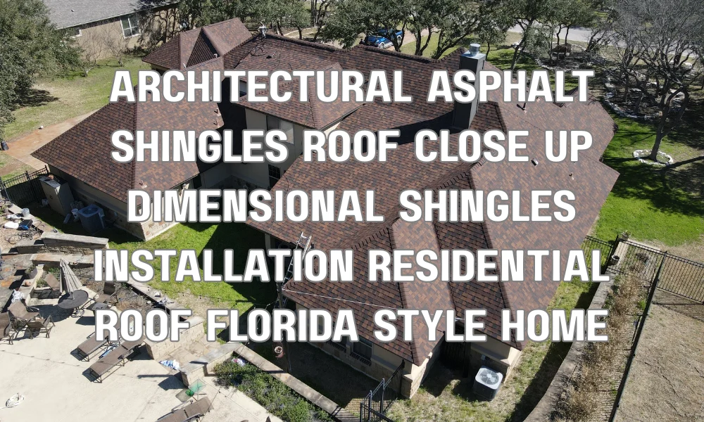 Close-up of architectural asphalt shingles on a residential roof showing dimensional design and durability