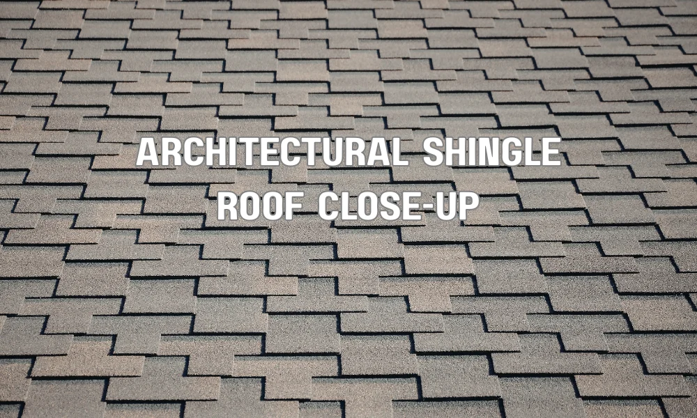 Close-up of architectural shingle roof designed for high wind resistance and long-term warranty protection