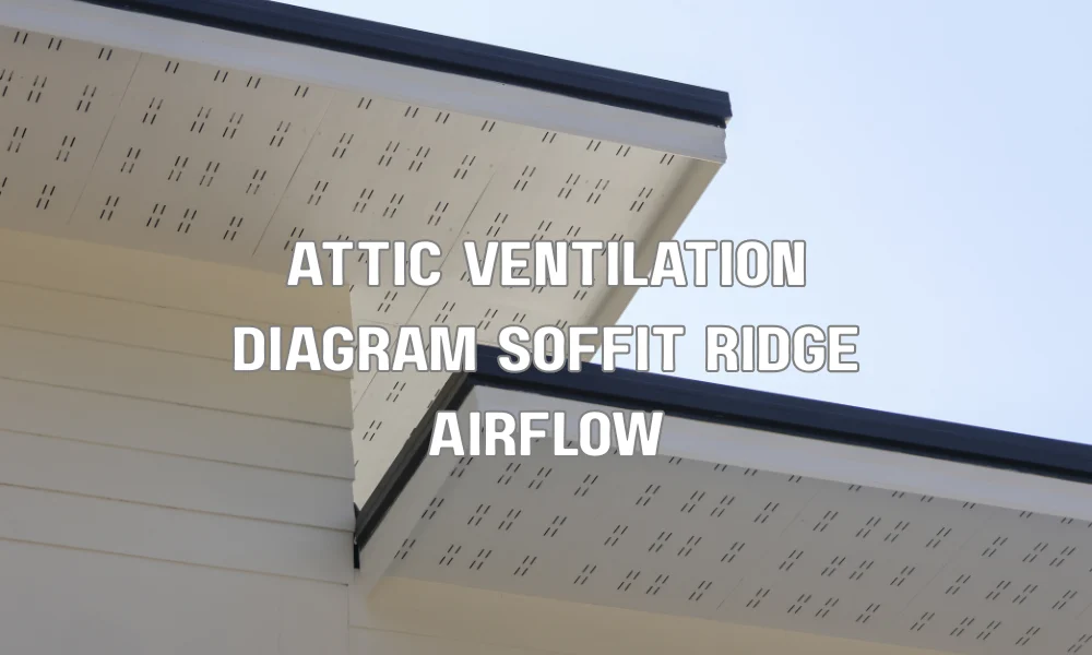 Diagram showing attic ventilation with balanced soffit intake vents and ridge exhaust vents illustrating NFVA airflow