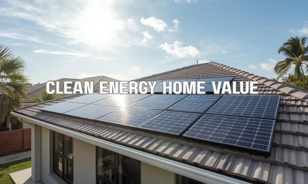An infographic visualizing the top benefits of home solar in Florida, including reduced electricity bills, increased home value, and a reduced carbon footprint, set against a sunny beach background.