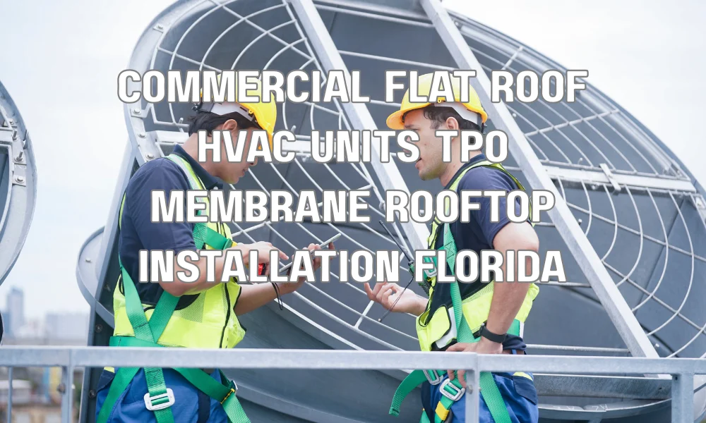 Commercial flat roof with HVAC units installed on TPO membrane roofing in Florida