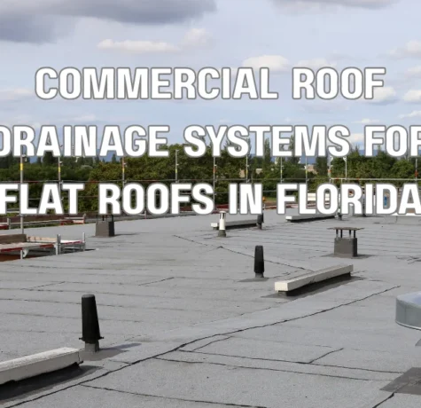 Commercial flat roof drainage system with roof drains and scuppers on a Florida building