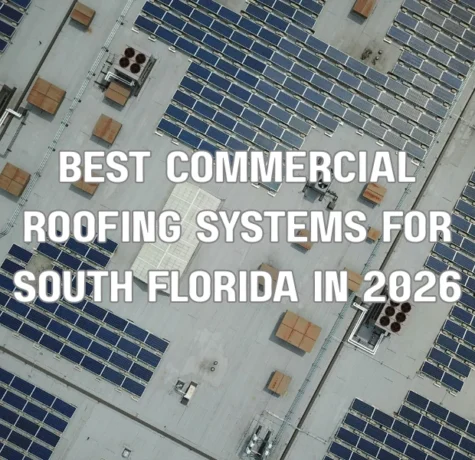 Modern commercial flat roofing system on a large building designed for hot climates like South Florida