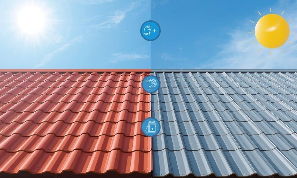 A comparison visualization graphic illustrating different metal roofing materials common in Florida, contrasting their typical cost, durability, and corrosion resistance features under bright sun.