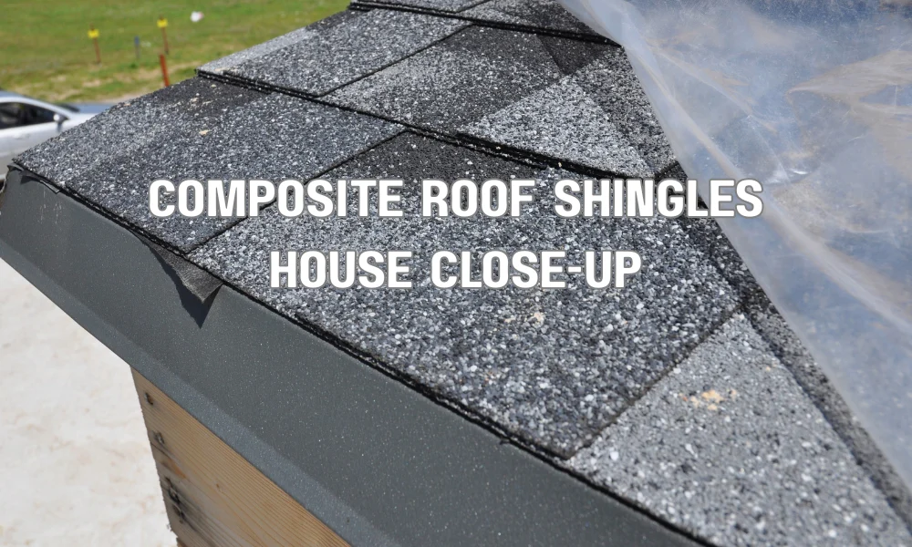 Composite roof shingles designed to mimic slate and cedar shake textures in various colors