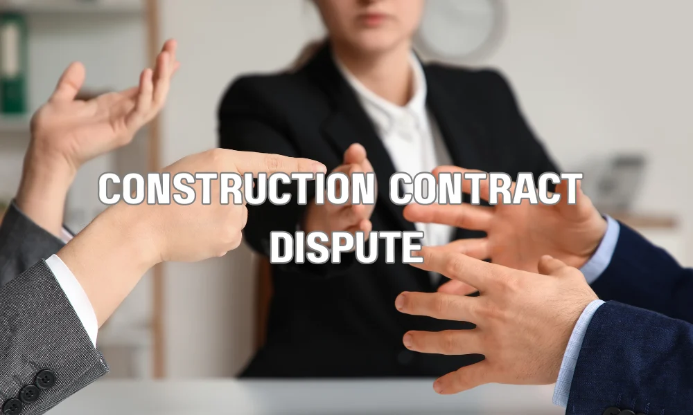 Homeowner reviewing a construction contract with a lawyer during a payment dispute.
