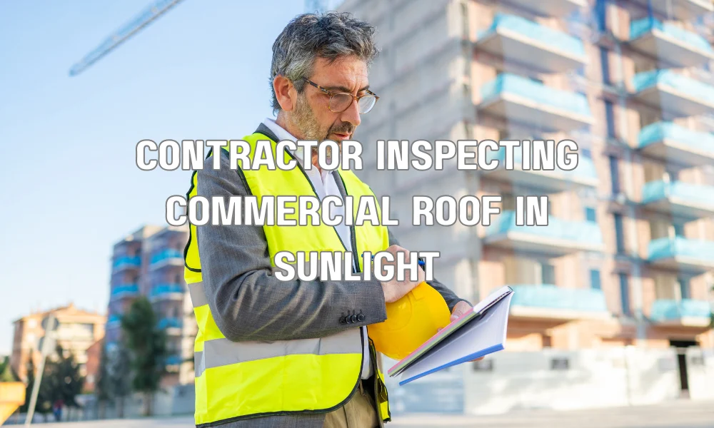 Contractor inspecting commercial roof before installing SPF roofing system in Florida sunlight