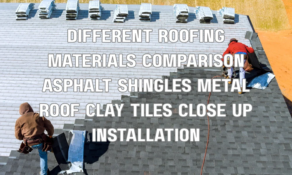Comparison of asphalt shingles, metal roofing, and clay tiles showing wind-resistant roofing materials