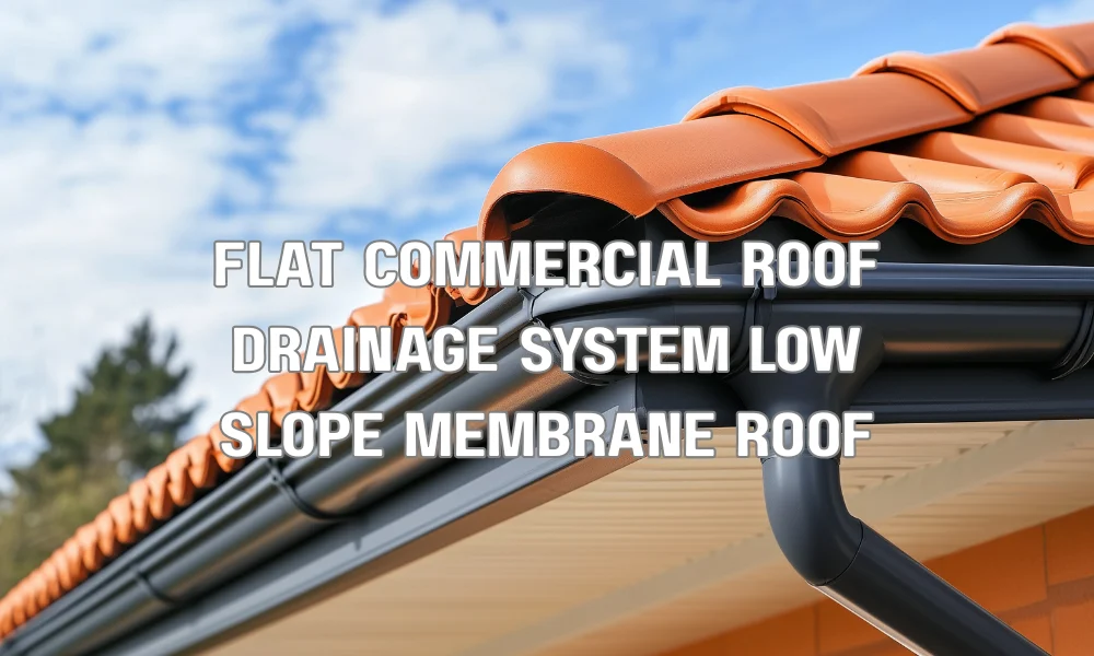 Flat low-slope commercial roofing system with membrane material designed for positive drainage
