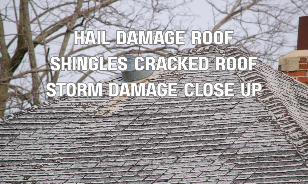 Close-up of hail-damaged roof shingles showing cracks and wear that can lead to water leaks and structural damage