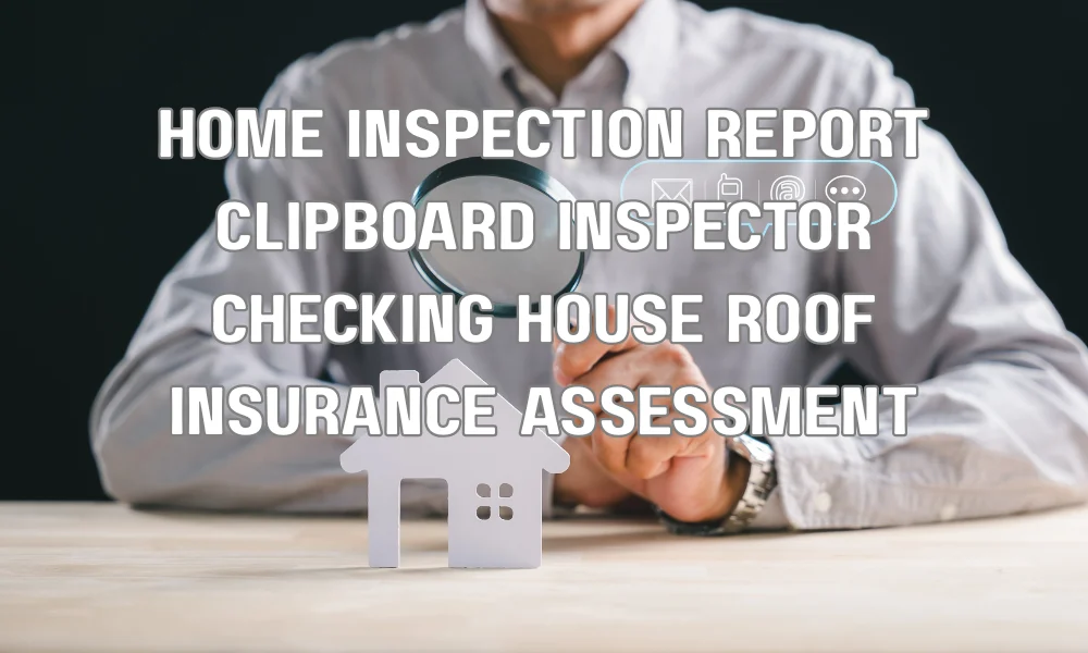 Home inspector reviewing property condition report for insurance underwriting and risk assessment