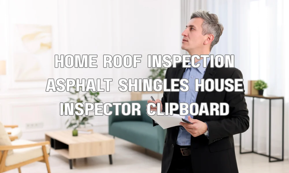 Inspector evaluating aging asphalt shingle roof for homeowners insurance eligibility