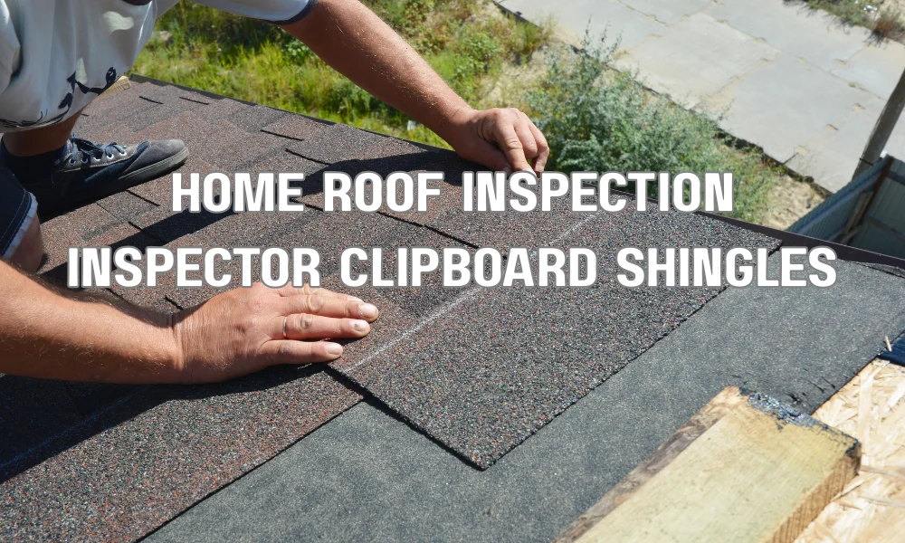 Professional inspector examining residential roof shingles during a Florida insurance 4-point or wind mitigation inspection