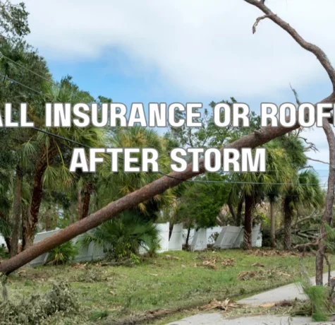 Homeowner calling insurance company after storm damaged roof