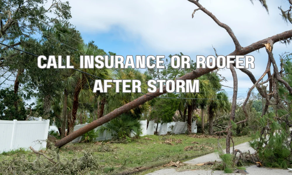 Homeowner calling insurance company after storm damaged roof