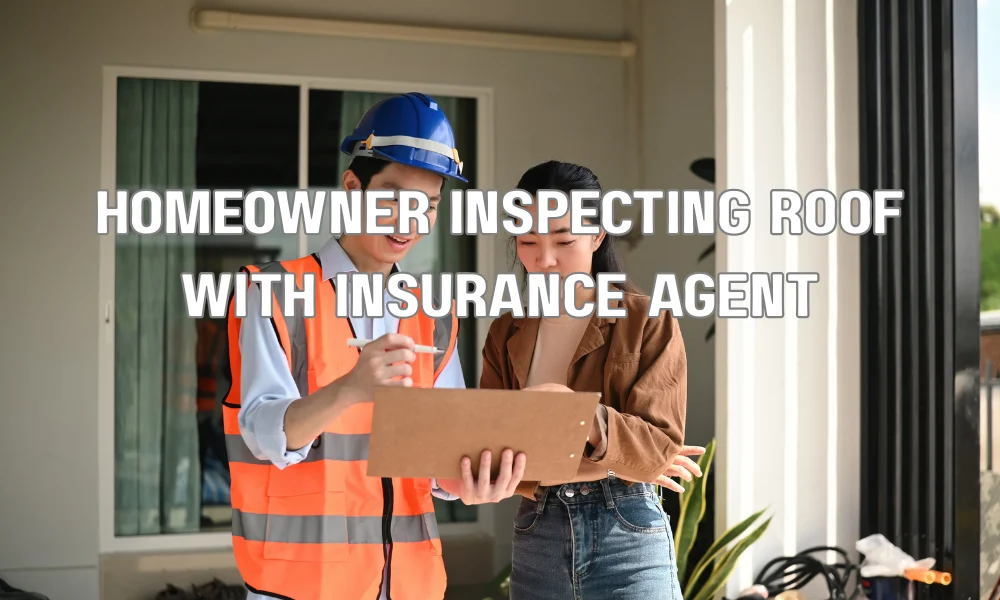 Homeowner and insurance agent inspecting roof condition to decide between ACV and RCV insurance coverage