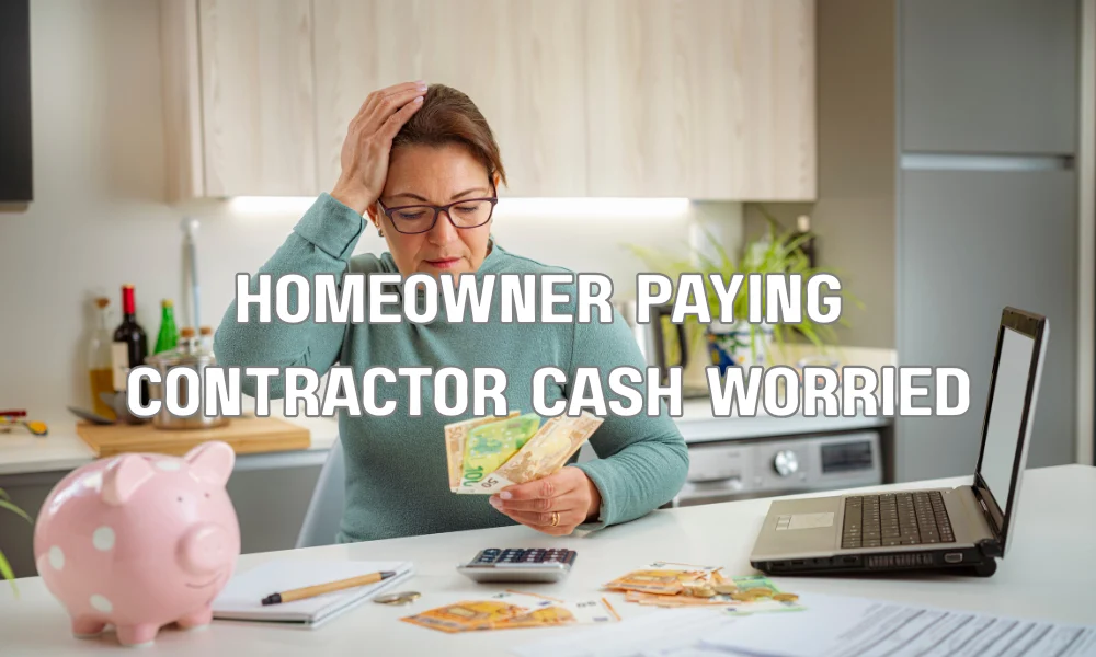Homeowner handing money to roofer before roof repair project starts