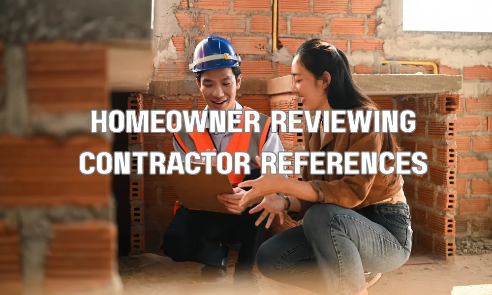 Homeowner reviewing contractor references and inspecting completed roofing project for quality and craftsmanship