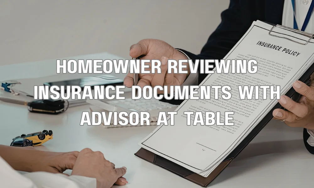 Florida homeowner reviewing roof insurance policy documents with an insurance advisor
