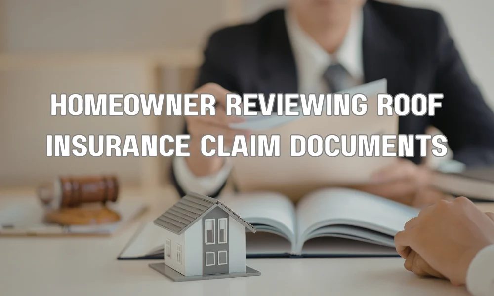 Homeowner reviewing roof insurance claim documents while considering how hurricane damage claims may affect future insurance premiums