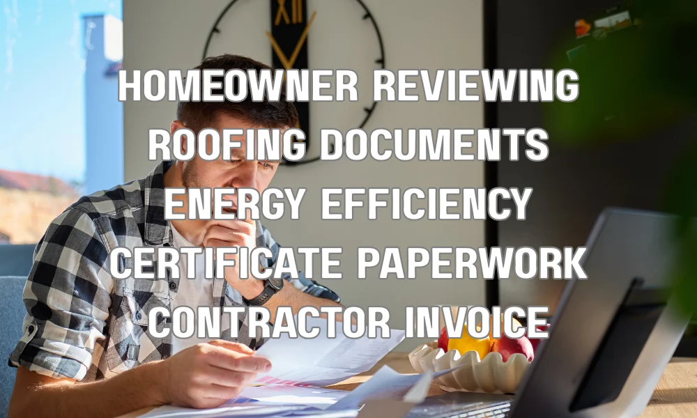 Homeowner reviewing roofing documents and manufacturer certification for energy efficient roof tax credit eligibility