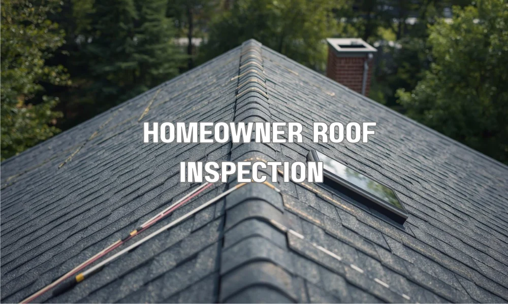 An illustration of a house showing key inspection points for visual roof maintenance.