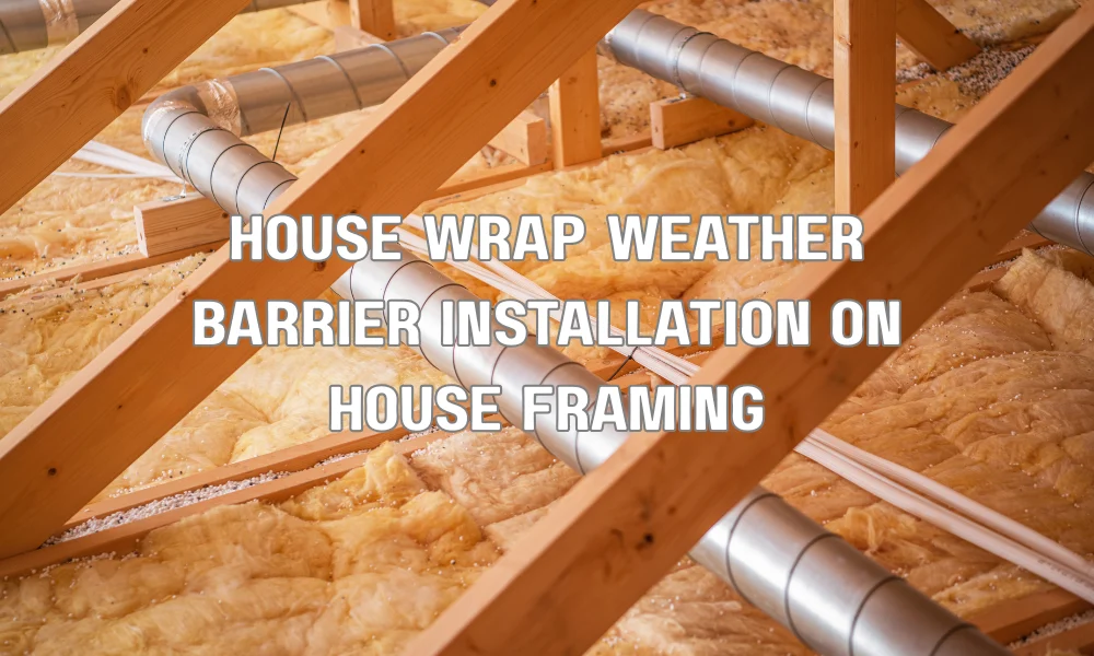 Weather barrier house wrap installed on home framing to protect against wind-driven rain and storm damage