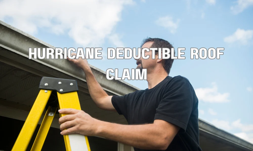 Insurance inspector assessing hurricane damage on a residential roof for a deductible roof claim