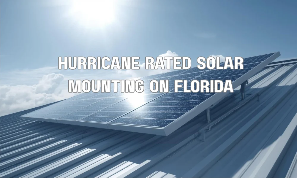 A professional roofing crew installing hurricane-rated stainless steel mounts and structural bracing for a solar array on a residential roof in Florida.