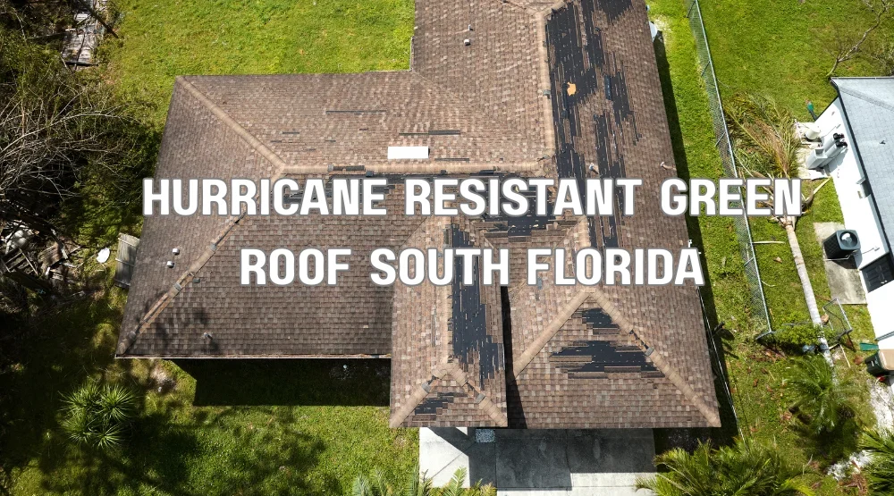 A detailed cross-section of a complex, hurricane-resistant green roof assembly in South Florida, showcasing structural anchoring, robust drainage layers, and engineered edge restraints designed to withstand extreme wind uplift.
