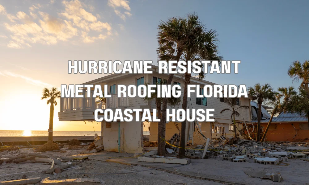 Hurricane-resistant galvanized steel and aluminum metal roof on a coastal Florida home designed for high wind protection